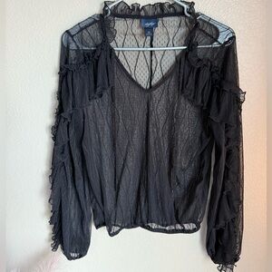 Buckle Black Sheer Ruffle Blouse